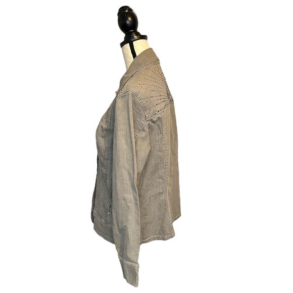 Chicos Platinum Grey Jewel Denim Jacket Studs Grey Size 2 Long Sleeve Coat Gray - Picture 5 of 6